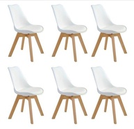 Kit com 6 Cadeiras Leda Saarinen Wood - Design Eames com Almofada | Base Madeira Clara para Sala, Cozinha e Escritório - imagem 1