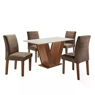 Conjunto Sala de Jantar Espanha Siena Móveis - Mesa 120cm + 4 Cadeiras Estofadas Chocolate - imagem 4