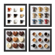 Kit 4 Quadros 18x18 cm - Cantinho do Café com Xícaras | Moldura com Vidro e Acabamento Premium - imagem 1