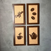 Quadros Cantinho do Café 4 Peças 15x25cm - Decoração Rústica com Tema Grãos - imagem 1