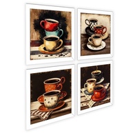 Kit 4 Quadros Decorativos 18x18 cm - Tema Café com Xícaras Coloridas | Ideal para Cozinha, Copa e Cantinho do Café com Vidro e Moldura de Madeira - imagem 3