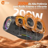 Caixa de Som Bluetooth Basike Boombox V97 Pro 200W: Som Potente, Luz RGB e Powerbank - imagem 4
