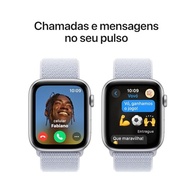 Apple Watch SE GPS 44mm: Conectividade, Saúde e Estilo | Caixa Prateada e Pulseira Nuvem Azul - imagem 5