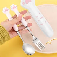 Conjunto de Talheres Portáteis em Aço Inoxidável com Estoque em Caixa – Design Fofo Pata de Gato Rosa - imagem 3