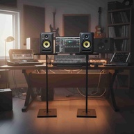 Suporte Pedestal Ajustável para Caixas de Som e Monitores de Estúdio | KRK, Yamaha, Edifier | Ferro e MDF Premium - imagem 1