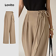 Calça Feminina Assimétrica Lovito: Elegância Cáqui - imagem 1