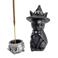 Estátua de Gato Bruxo Wicca com Caldeirão Mágico - Decoração Mística e Porta Incenso - imagem 2