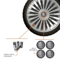 Jogo de Calotas Aro 13 Europa Premium + Selo Resinado + Tampa Ventil Cromada - Peugeot 206, 207, 208, 307, 4008, Hoggar - imagem 3