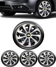 Jogo 4 Calotas Esportivas Velox Aro 15 Onix, Prisma, Spin, Agile, Cobalt, Sonic, Montana, Meriva, Zafira, Corsa - Preto/Prata - imagem 2