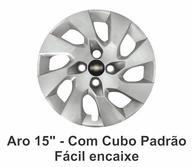 Jogo 4 Calotas Esportivas Prata Aro 15 Onix/Prisma 2014-2016 com Emblema Preto - imagem 3