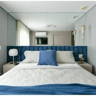 Cabeceira Estofada Modular Azul para Cama Casal 1,60m - Instalação Fácil sem Furos - imagem 3