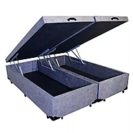 Cama Box Baú Blindado Queen Bipartido Homequeen Suede Cinza - imagem 1