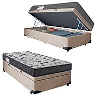 Cama Box Baú Solteiro Bege + Colchão D33 - imagem 1