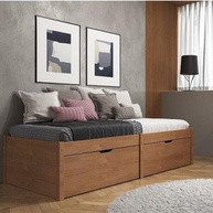 Cama Solteiro Beauty Inter Link com 2 Gavetas em Madeira Maciça Amêndoa - imagem 1
