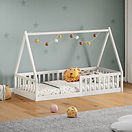 Cama Infantil Montessori Branca com Grade – Segura e Estilosa - imagem 1