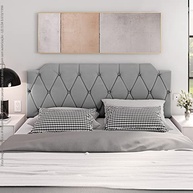Conjunto Mesa de Cabeceira com Gaveta + Cabeceira Estofada para Cama Queen Size Cinza - imagem 3