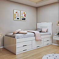 Cama Solteiro com Gavetas: Júlia, 5 Gavetas, Branco - imagem 1