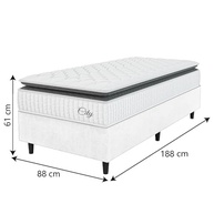 Cama Box com Colchão Solteiro Molas Ensacadas City Pillow Top 88x188x61cm em Tecido Linho Branco/Preto - Conforto Premium com Design Moderno - imagem 4