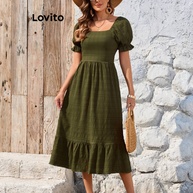 Vestido Boho Lovito com Mangas Bufantes e Bainha em Camadas - imagem 2
