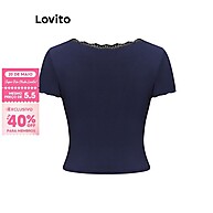 Camiseta Casual de Verão Lovito com Babados e Gola Colorblock - imagem 1