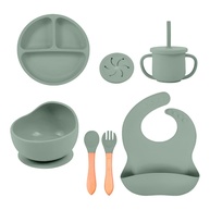 Combo Silicone Life NT-28 Alimentação Infantil Verde - Prato, Tigela, Caneca com Canudo e Talheres - imagem 1