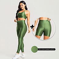 Kit Fitness 3 Peças: Legging, Short e Top Canelado - imagem 2