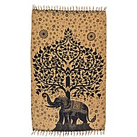 Canga Estampada Elefante Árvore da Vida - Bege e Preto - imagem 1