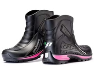 Bota Pantaneiro Cano Curto Feminina Impermeável Preta e Rosa - Proteção e Estilo para Motociclistas - imagem 1