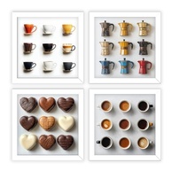 Kit 4 Quadros 18x18 cm - Cantinho do Café com Xícaras | Moldura com Vidro e Acabamento Premium - imagem 3