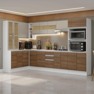 Armário de Cozinha Canto Smart Madesa 447cm Branco/Rústico - Design Moderno e Funcionalidade - imagem 1