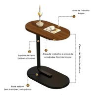 Mesa de Apoio Lateral Estilo Industrial em MDF Oval para Sofá de Canto - imagem 5