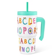 Copo Alfabeto 590 ml com Alça e Tampa Canudo Silicone - Aço Inox Isolado com Design Divertido para Crianças - imagem 2