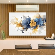 Quadro Decorativo Canvas Flores Abstratas Azul e Dourado | Impressão 4K Ultra HD - imagem 3
