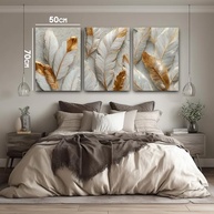 Kit 3 Quadros Decorativos Canvas com Arte Folhas Douradas 50x70cm - Decore com Estilo e Sofisticação - imagem 3