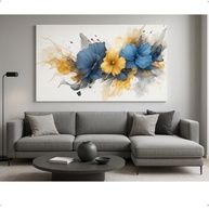 Quadro Decorativo em Canvas Flores Abstrato Azul e Dourado - Arte Moderna para Sala, Quarto e Hall - imagem 3