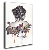 Quadro Decorativo Metamorfose Feminina em Tela Canvas 90x60cm | Arte Moderna com Silhueta e Borboletas - imagem 1