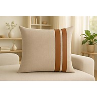 Capa de Almofada 2 Faixas Linho com Couro Caramelo 45x45cm - imagem 1