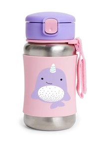 Garrafa de Aço Inox Zoo Baleia Narval Skip Hop Azul - 350ml com Canudo Flexível e Capa Antiderrapante - imagem 1