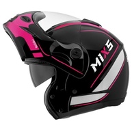 Capacete Moto Mixs MX Captiva Robocop Cinza Rosa Viseira Solar Articulada - imagem 2
