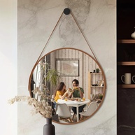 Espelho Redondo Adnet 60cm Caramelo - Design Escandinavo com Suporte em Alumínio | Ideal para Sala, Quarto e Banheiro - imagem 1