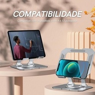 Suporte para Tablet em Aço Carbono Com Metal Resistente Apoio para Mesa Pedestal Portátil Dobrável Articulado Base Rotativa 360º Design Moderno Ajustável Antiderrapante Ampla Compatibilidade - imagem 3