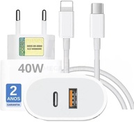Carregador Turbo 40W PowerDuo iPhone/iPad: Carga Rápida USB-C e USB-A + Cabo Reforçado - imagem 2