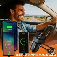 Carregador Turbo 60W Veicular: USB + Tipo-C PD/QC 3.0 | Carga Rápida iOS/Android + Cabo Incluso - imagem 4