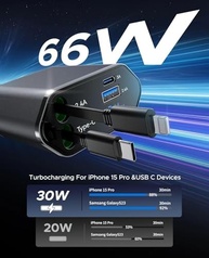 Carregador Retrátil 4 em 1 para Carro: Carga Rápida PD 3.0 e 2 Portas USB - imagem 3