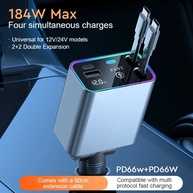 Carregador de Carro 4 em 1: 184W, PD 30W e Retrátil! - imagem 1