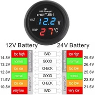 Voltímetro, Termômetro e Carregador USB 3 em 1 para Veículos 12V/24V - imagem 4