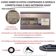 Carregador Fonte para Notebook Asus 19V 2.37A 45W com Pino Fino 4.0x1.35mm, compatível com VivoBook 15 X543ua X543ma X515 X512 X510U ZenBook 14 UX433FA UX431FA X512F, referência Ad2108020 bivolt - imagem 2