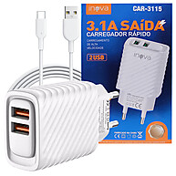 Carregador Inova 2 USB com Cabo – Rápido e Versátil! - imagem 1