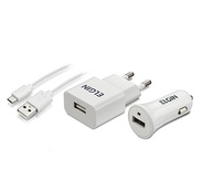 Kit Carregador Universal Elgin: Tomada + Veicular 5W c/ Cabo MicroUSB 1m Branco Bivolt - imagem 2