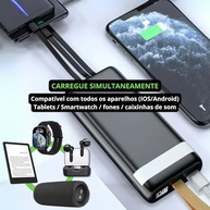 Power Bank 20000mAh Turbo 3.1A: Carregador Portátil com 4 Cabos Integrados, LED e Lanterna - Premium Preto - imagem 5